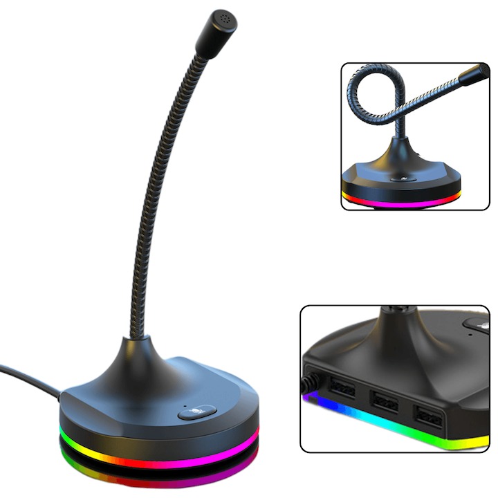 BF EXPRESS: <b>Microfonul de gaming</b> MOGODA cu iluminare RGB i hub