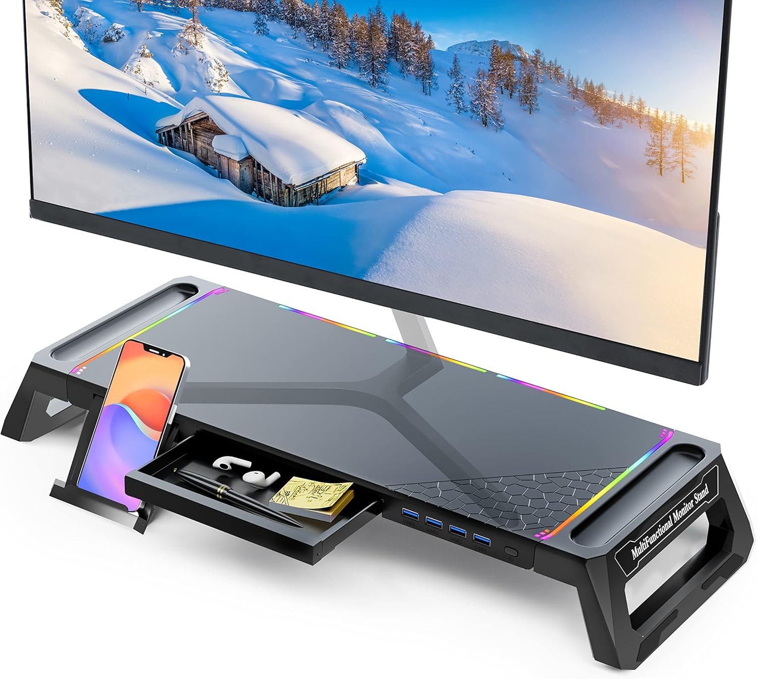 BF EXPRESS: <b>Suportul de monitor</b> MOOJAY, cu 4 porturi USB 3.0,