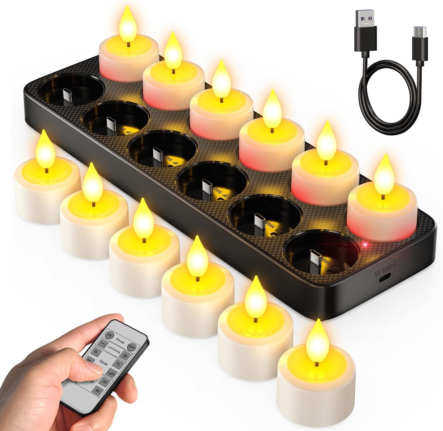 BF EXPRESS: Setul de 12 <b>lumnri LED SoulBay</b>, rencrcabile