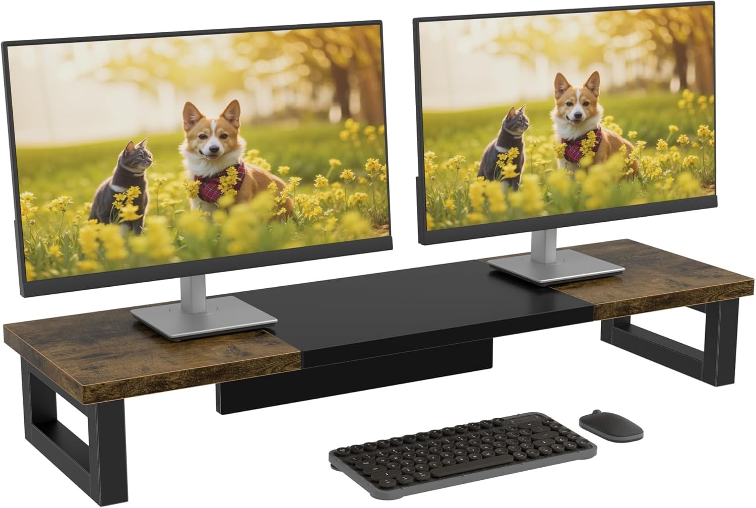BF EXPRESS: <b>Suportul</b> OYRREU pentru 2 monitoare, din lemn rustic