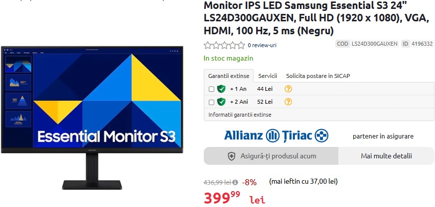 BF EXPRESS: Monitorul <b>Samsung Essential S3</b> de 24 inch, cu panou