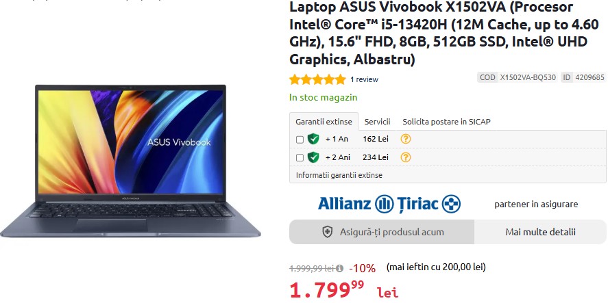 BF EXPRESS: Laptopul <b>ASUS Vivobook X1502VA</b> cu procesor Intel Core