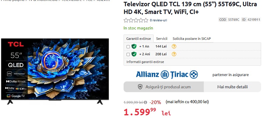 BF EXPRESS: <u>Televizorul QLED TCL</u> de 55 inch, model <b>55T69C</b>,