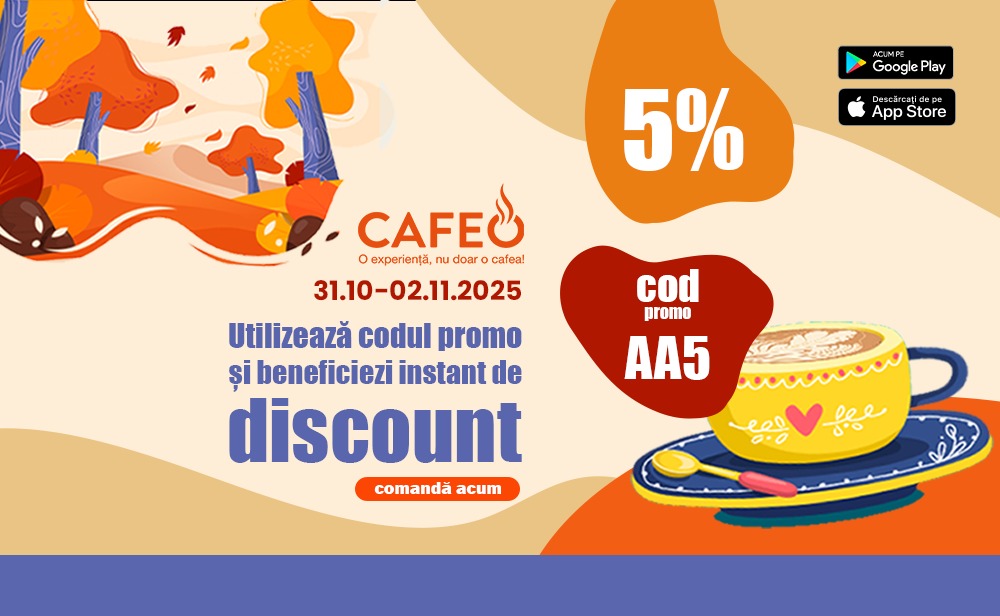 BF EXPRESS: Cafeo ofer azi, 2 noiembrie 2025, 5% reducere la orice
